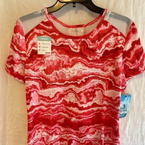 NWT REEL LEGENDS FREE LINE PEACH WHITE ABSTRACT PRINT MESH UPPER BACK TOP - MED